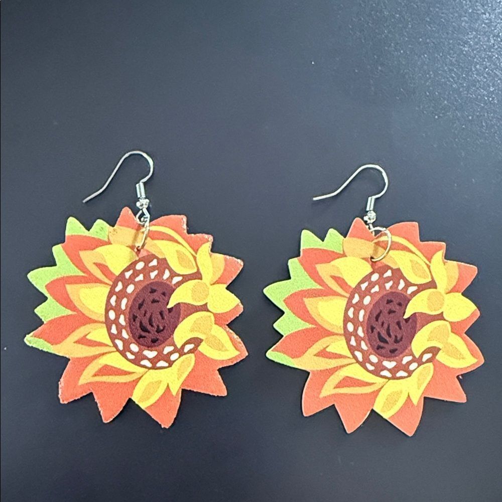 Faux leather Sunflower Design Earrings